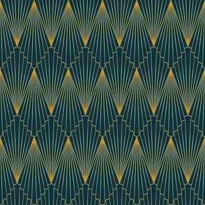 art deco fans gold on blue - vertical