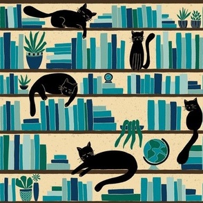 Black Cats Library | Dark Academia | Turquoise