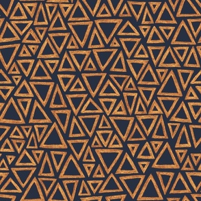batik triangles - copper, brown and gold on navy