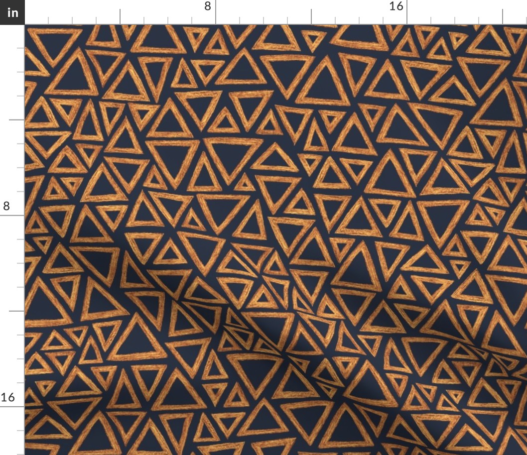 batik triangles - copper, brown and gold on navy