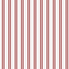 Wine Red and White Micro Vintage English Country Cottage Ticking Stripe