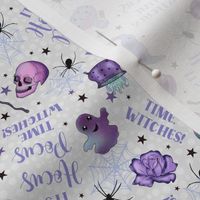 Small-Medium Scale Resize It's Hocus Pocus Time, Witches! Purple Halloween Witch Hats Spider Webs Pumpkins and Potions