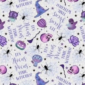 Small-Medium Scale Resize It's Hocus Pocus Time, Witches! Purple Halloween Witch Hats Spider Webs Pumpkins and Potions