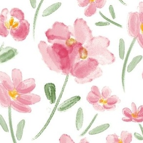 Watercolor pink flowers with white background (large wallpaper size version)