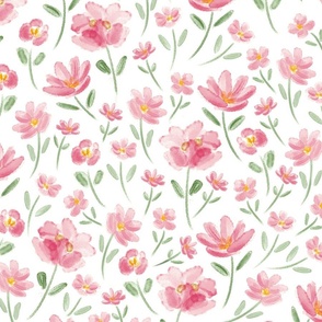Watercolor pink flowers with white background (medium size version)