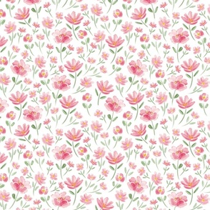 Watercolor pink flowers with white background (small size version)