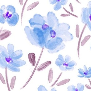 Watercolor blue flowers with white background (large wallpaper size version)
