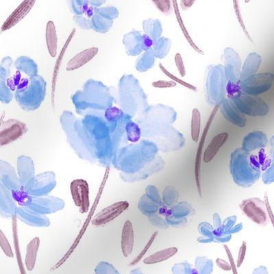 Watercolor blue flowers with white background (medium size version)
