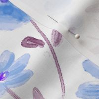 Watercolor blue flowers with white background (medium size version)