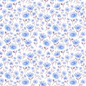 Watercolor blue flowers with white background (small size version)