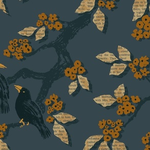 Book Leaf Tree with Birds - Slate - Jumbo