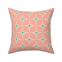 Retro Star Pattern Blue and Ecru on pink