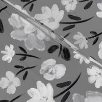 Watercolor black and white flowers with grey background (large wallpaper size version)