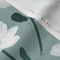 Watercolor white flowers with green mint background (large wallpaper size version)