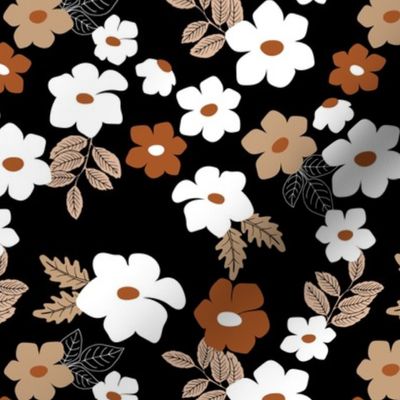 Colorful anemone wild flower garden - abstract blossom floral leaves white beige tan rust vintage seventies palette