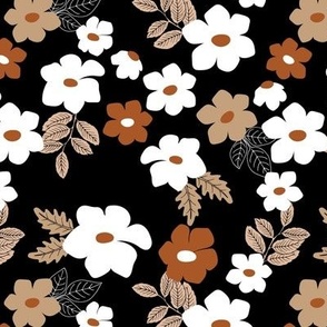 Colorful anemone wild flower garden - abstract blossom floral leaves white beige tan rust vintage seventies palette