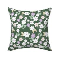 Colorful anemone wild flower garden - abstract blossom floral leaves white lilac mint vanilla mint on olive green 