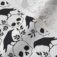 Dark Academia, Black Bird on a Skull, Black and White Halloween