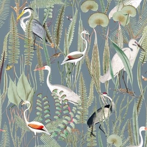 herons in marsh slate, ½ scale for wallpaper, 2 up