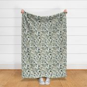 Retro Vine Floral- Sea glass blue with green and blue texture (large scale)