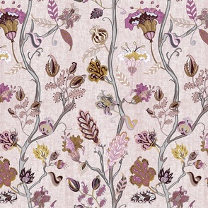 Retro Vine Floral- pinks on pink (large scale)