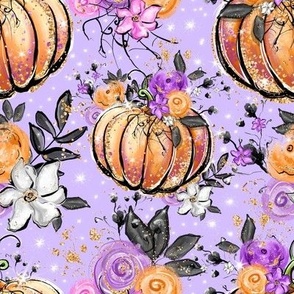 Luminous Pumpkins Floral Purple