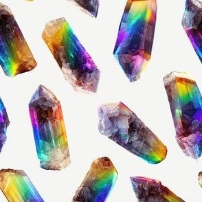 Rainbow Crystals - Small Scale - on Light Background, Realistic, Gay, Gemstones, Quartz