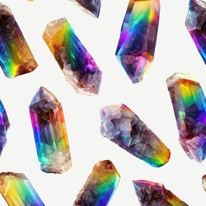 Rainbow Crystals - Medium Scale - on Light Background, Realistic, Gay, Gemstones, Quartz