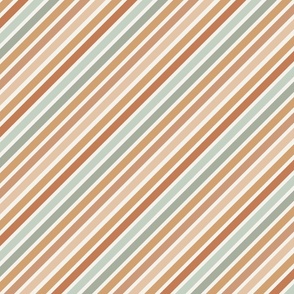 Retro Carnival Summer Diagonal Stripe in Rust, Mustard, Mint, Sage, Blush