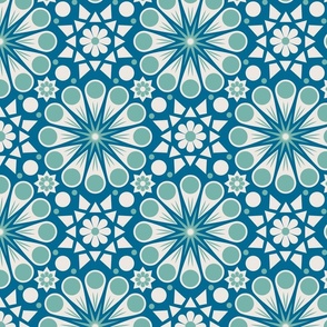 Retro Geometric Floral - Blue