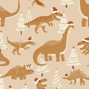 Christmas Dinosaurs in Custard and Mustard with santa hats