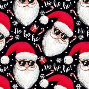 cool santa claus with sunglasses black Christmas xmas fabric WB22