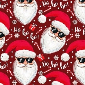 cool Santa Claus with sunglasses deep red Christmas xmas fabric WB22