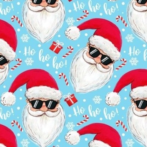 cool Santa Claus with sunglasses light blue Christmas xmas fabric WB22