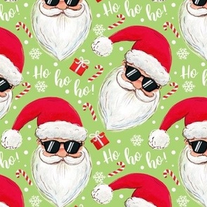 cool Santa Claus with sunglasses light green Christmas xmas fabric WB22