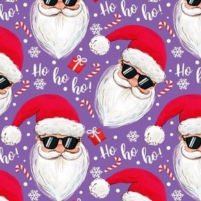 cool Santa Claus with sunglasses purple Christmas xmas fabric WB22