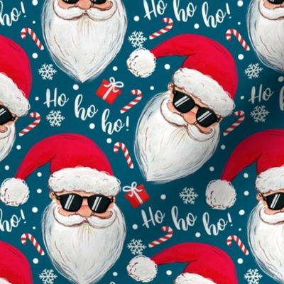 cool Santa Claus with sunglasses blue Christmas xmas fabric WB22