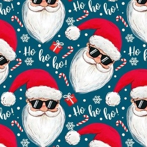 cool Santa Claus with sunglasses blue Christmas xmas fabric WB22