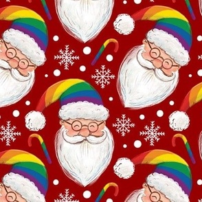 Cute pride Santa Claus deep red rainbow Santa hat