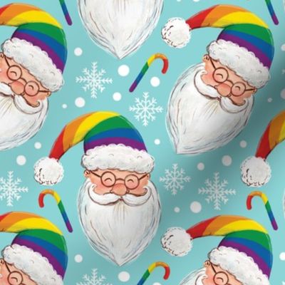 Cute pride Santa Claus light turquoise rainbow Santa hat