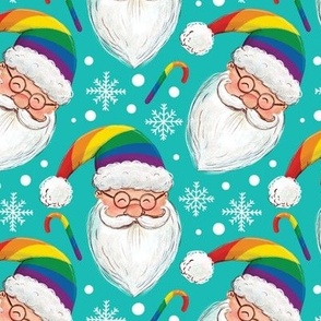 Cute pride Santa Claus turquoise rainbow Santa hat