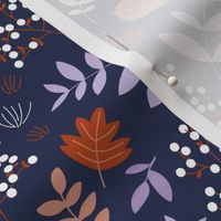 Fall meadow leaves and berries - Halloween garden lilac rust navy blue 