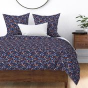 Fall meadow leaves and berries - Halloween garden lilac rust navy blue 