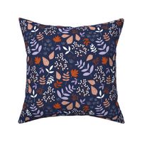 Fall meadow leaves and berries - Halloween garden lilac rust navy blue 