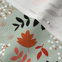 Fall meadow leaves and berries - Halloween garden orange rust sage green neutral 