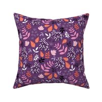 Fall meadow leaves and berries - Halloween garden pink orange purple 