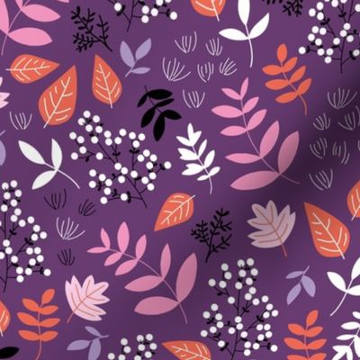 Fall meadow leaves and berries - Halloween garden pink orange purple 