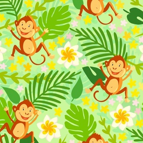 Tropical fun with little monkeys and frangipani (medium size version)