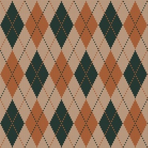 Dark Academia knit argyle tartan light cream orange