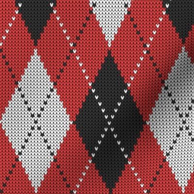 Dark Academia Christmas argyle check knit red black white